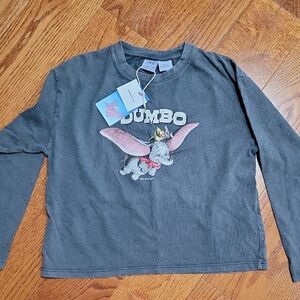 Zara Disney Dumbo Long Sleeve Tee - Charcoal, New With Tags